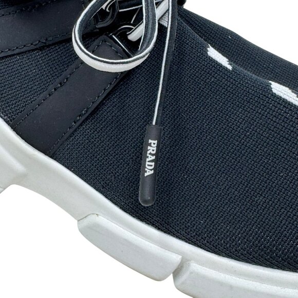 PRADA Logo Knit Women’s Sneakers Size 37.5 7.5 black and white - Picture 10 of 13